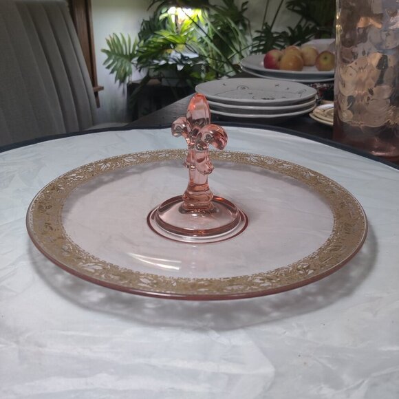 Pink Depression Glass Tidbit Display for desserts Hors d'oeuvres Finger sandwich - Picture 6 of 6